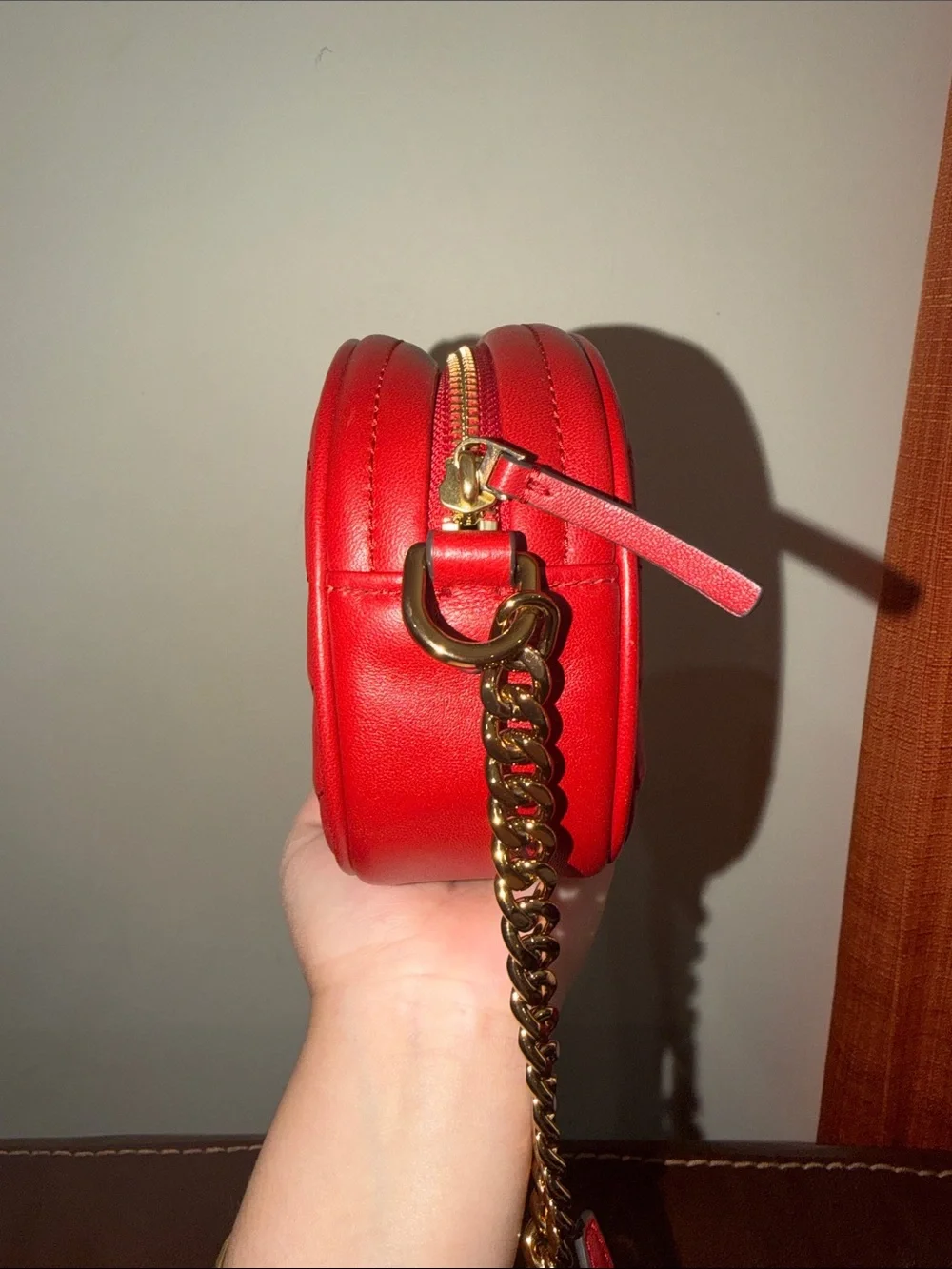 ‼️Tory Burch Kira Chevron Red Leather Camera Crossbody Bag